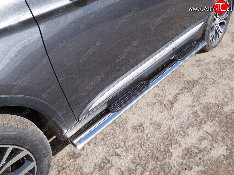 43 949 р. Пороги овальные с накладкой 120х60 мм, ТСС Тюнинг  Mitsubishi Outlander  GF (2015-2018) 2-ой рестайлинг (серые)  с доставкой в г. Керчь