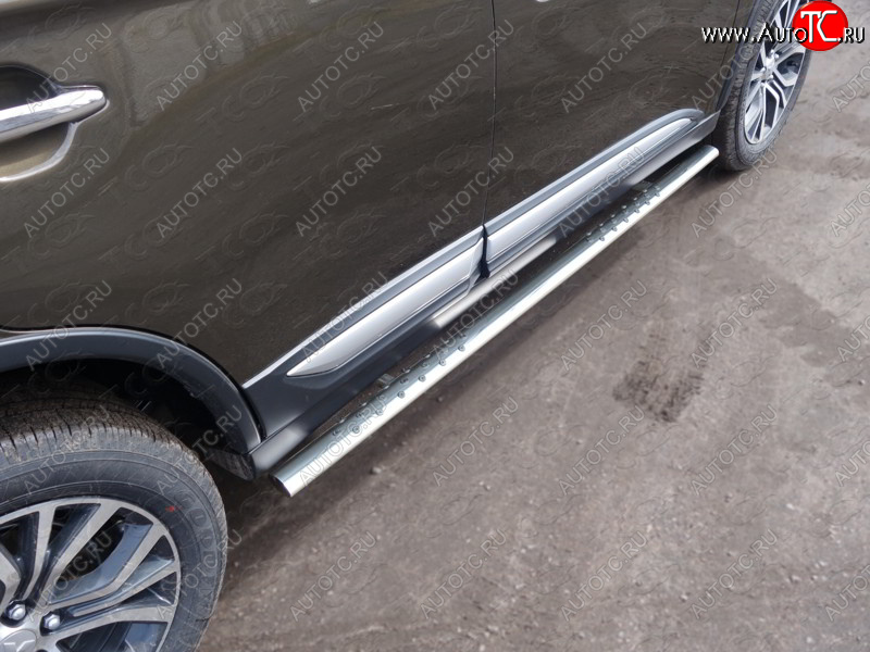 35 999 р. Пороги овальные с проступью 75х42 мм ТСС Тюнинг  Mitsubishi Outlander  GF (2015-2018) 2-ой рестайлинг (серые)  с доставкой в г. Керчь