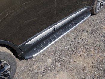 Пороги алюминиевые с пластиковой накладкой ТСС Тюнинг Mitsubishi Outlander  GF (2015-2018) 2-ой рестайлинг (карбон серебро)