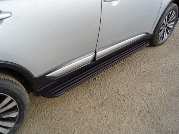 Пороги алюминиевые Slim Line ТСС Тюнинг Mitsubishi Outlander  GF (2018-2022) 3-ий рестайлинг (Black)