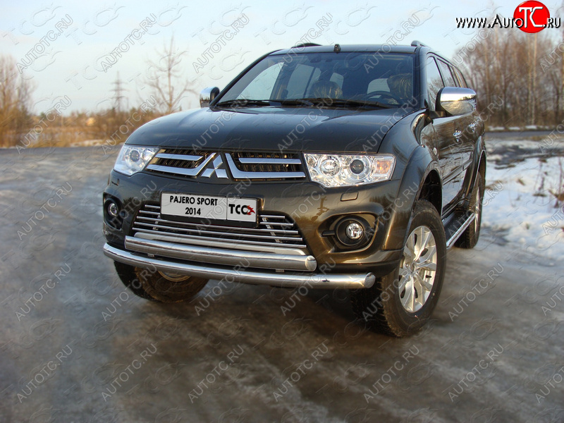 23 549 р. Защита передняя нижняя двойная 76,1*75 мм ТСС Тюнинг Mitsubishi Pajero Sport PB рестайлинг (2013-2017) (нержавейка)  с доставкой в г. Керчь