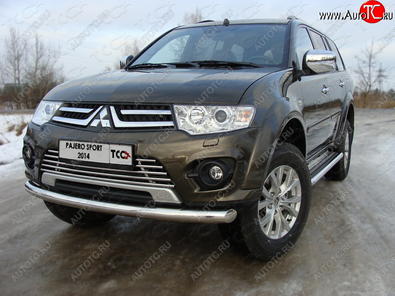 17 649 р. Защита переднего бампера нижняя 76,1 мм ТСС Тюнинг Mitsubishi Pajero Sport PB рестайлинг (2013-2017) (нержавейка)  с доставкой в г. Керчь