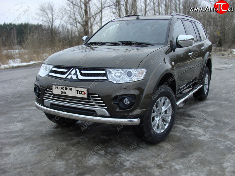 20 699 р. Защита переднего бампера нижняя овальная 75*42 мм ТСС Тюнинг  Mitsubishi Pajero Sport  PB (2013-2017) рестайлинг (нержавейка)  с доставкой в г. Керчь