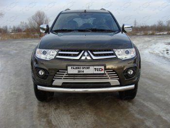 Декоративная вставка переднего бампера ТСС Тюнинг Mitsubishi Pajero Sport  PB (2013-2017) рестайлинг (d 16 мм)