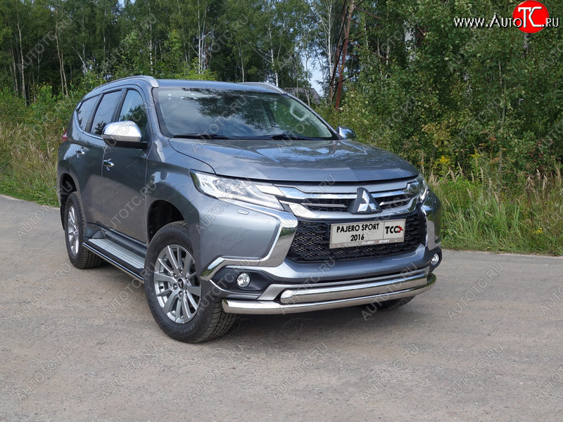 24 999 р. Защита передняя нижняя двойная 76,1*75 мм ТСС Тюнинг Mitsubishi Pajero Sport QE дорестайлинг (2015-2021) (нержавейка)  с доставкой в г. Керчь