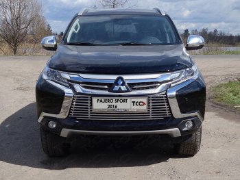 Декоративная вставка переднего бампера ТСС Тюнинг Mitsubishi Pajero Sport  QE (2015-2021) дорестайлинг (d 12 мм)