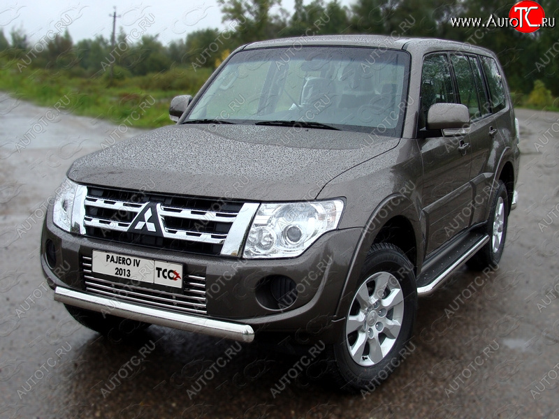 18 999 р. Защита переднего бампера овальная 75х42 мм ТСС тюнинг  Mitsubishi Pajero  4 V90 (2011-2015) 1-ый рестайлинг (нержавейка)  с доставкой в г. Керчь