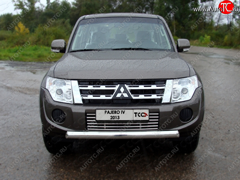 8 799 р. Декоративная вставка переднего бампера ТСС Тюнинг  Mitsubishi Pajero  4 V90 (2011-2015) 1-ый рестайлинг (d 16 мм)  с доставкой в г. Керчь