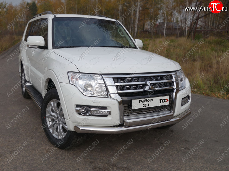 24 999 р. Защита передняя нижняя двойная 76,1*75 мм ТСС Тюнинг Mitsubishi Pajero 4 V90 2-ой рестайлинг (2014-2020) (нержавейка)  с доставкой в г. Керчь