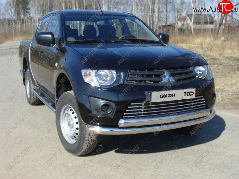 23 549 р. Защита передняя нижняя двойная 76*75 мм Long ТСС Тюнинг Mitsubishi L200 4  рестайлинг (2013-2016) (нержавейка)  с доставкой в г. Керчь