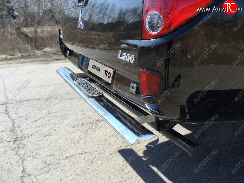16 299 р. Защита задняя с накладкой (центральная 120*60 мм) ТСС Тюнинг  Mitsubishi L200  4 (2013-2016)  рестайлинг (центральная)  с доставкой в г. Керчь
