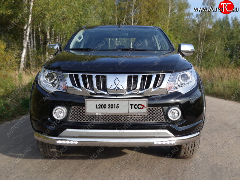 41 999 р. Защита передняя нижняя овальная с ДХО 75х42 мм ТСС Тюнинг  Mitsubishi L200  5 KK,KL (2015-2019) дорестайлинг (нержавейка)  с доставкой в г. Керчь