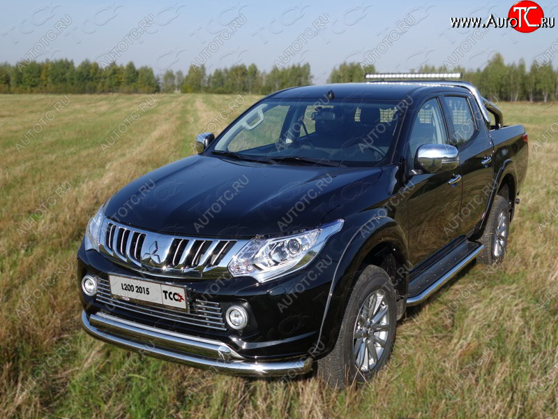 24 999 р. Защита передняя нижняя двойная 76,1*75 мм Тюнинг  Mitsubishi L200  5 KK,KL (2015-2019) дорестайлинг (нержавейка)  с доставкой в г. Керчь
