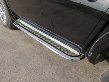 Пороги с площадкой 75х42 мм ТСС Тюнинг Mitsubishi L200  5 KK,KL (2018-2022) рестайлинг (серые)