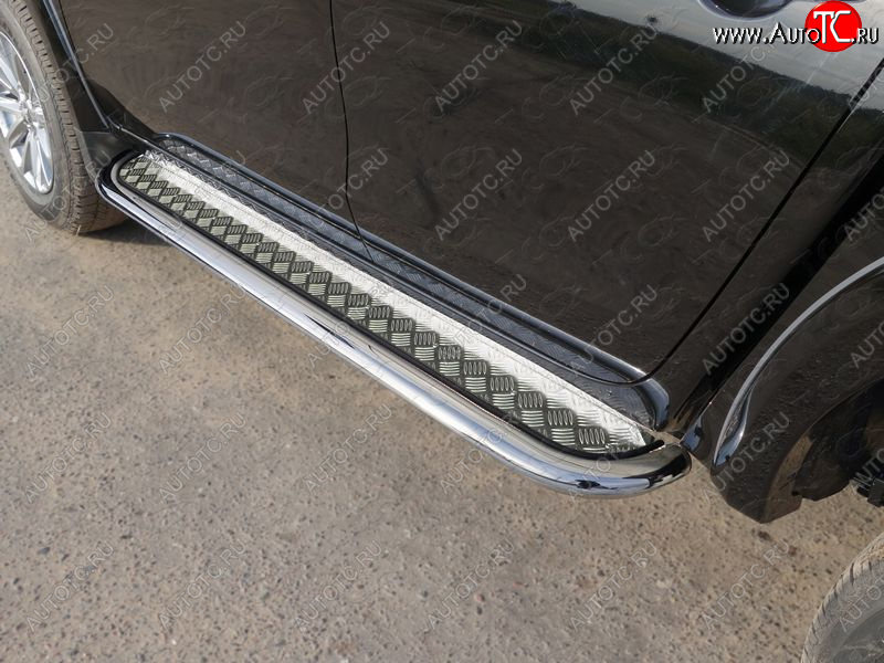 42 699 р. Пороги с площадкой 75х42 мм ТСС Тюнинг Mitsubishi L200 5 KK,KL рестайлинг (2018-2022) (серые)  с доставкой в г. Керчь