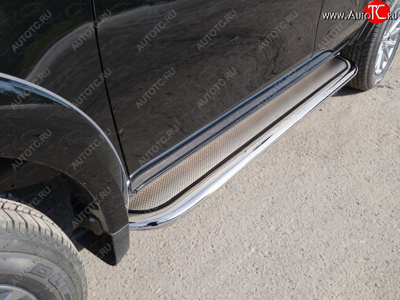 49 499 р. Пороги с площадкой 75х42 мм ТСС Тюнинг Mitsubishi L200 5 KK,KL рестайлинг (2018-2022) (нержавейка)  с доставкой в г. Керчь