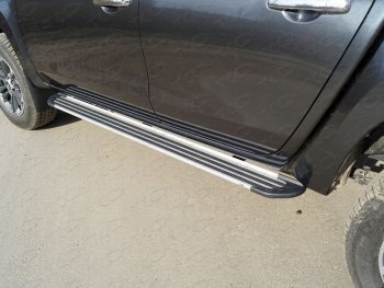 Пороги алюминиевые Slim Line ТСС Тюнинг Mitsubishi L200  5 KK,KL (2018-2022) рестайлинг (Silver)