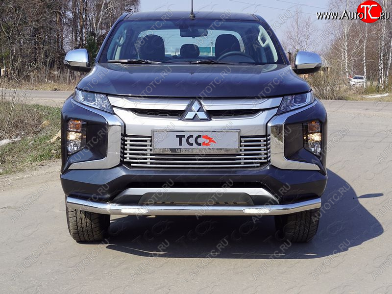 32 999 р. Защита переднего бампера нижняя с ДХО 76,1 мм ТСС Тюнинг Mitsubishi L200 5 KK,KL рестайлинг (2018-2022) (нержавейка)  с доставкой в г. Керчь