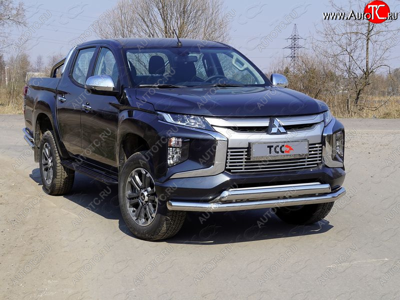 28 749 р. Защита передняя нижняя двойная 76,1*75 мм Тюнинг Mitsubishi L200 5 KK,KL рестайлинг (2018-2022) (нержавейка)  с доставкой в г. Керчь