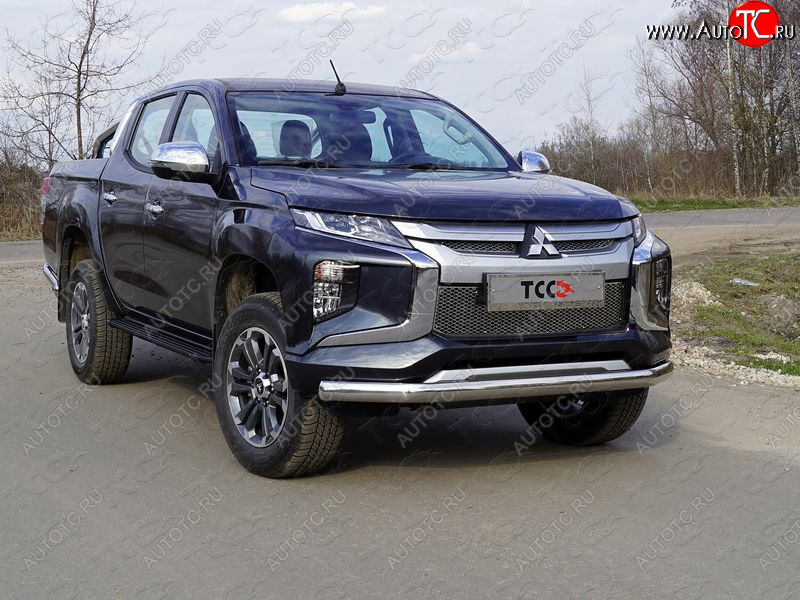 22 999 р. Защита переднего бампера нижняя овальная75*42 мм ТСС Тюнинг Mitsubishi L200 5 KK,KL рестайлинг (2018-2022) (нержавейка)  с доставкой в г. Керчь