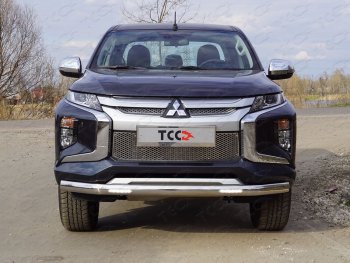 Защита передняя нижняя овальная с ДХО 75х42 мм ТСС Тюнинг Mitsubishi L200 5 KK,KL рестайлинг (2018-2022) (нержавейка)