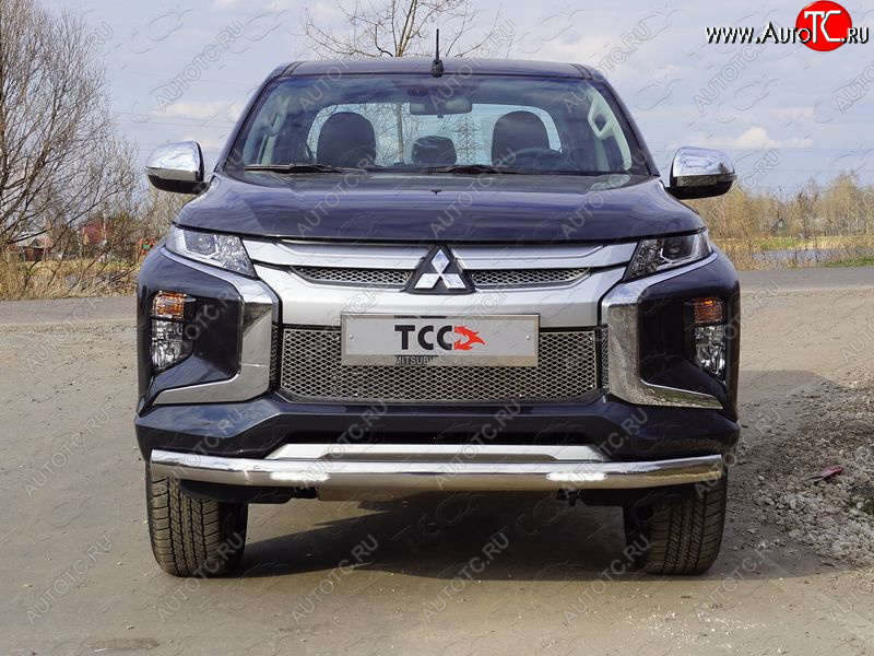 37 649 р. Защита передняя нижняя овальная с ДХО 75х42 мм ТСС Тюнинг Mitsubishi L200 5 KK,KL рестайлинг (2018-2022) (нержавейка)  с доставкой в г. Керчь