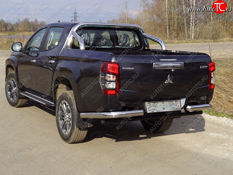 29 449 р. Защита задняя (уголки, нержавейка 76,1 мм, на автомобиль без бампера) ТСС Тюнинг  Mitsubishi L200  5 KK,KL (2018-2022) рестайлинг  с доставкой в г. Керчь