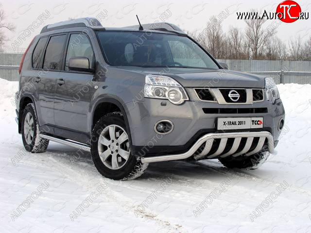 28 299 р. Защита переднего бампера нижняя 60,3*75 мм ТСС Тюнинг Nissan X-trail 2 T31 рестайлинг (2010-2015) (нержавейка)  с доставкой в г. Керчь