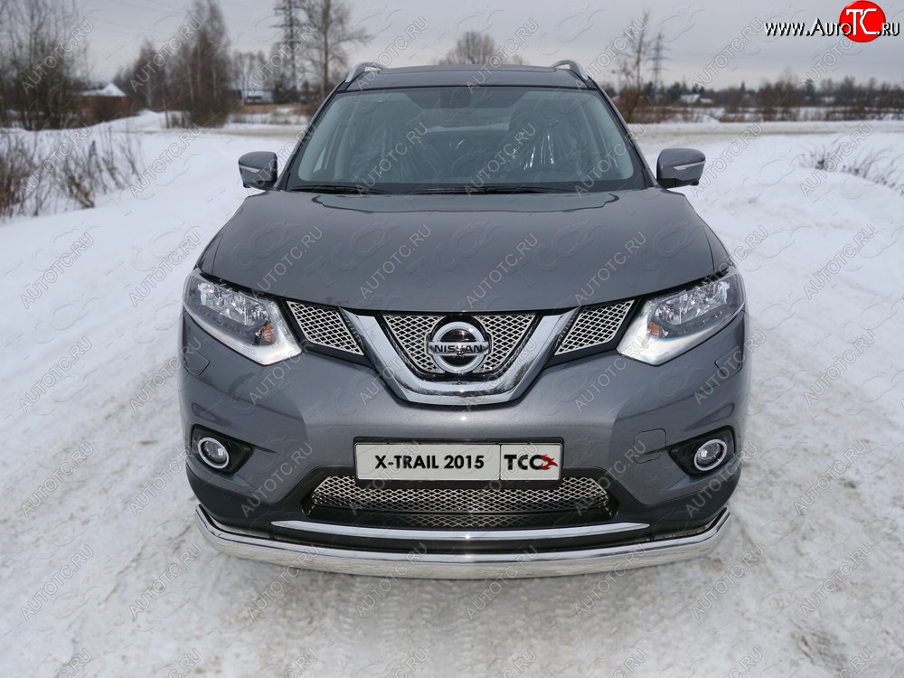 23 899 р. Защита переднего бампера нижняя овальная 75х42 мм ТСС Тюнинг  Nissan X-trail  3 T32 (2013-2018) дорестайлинг (нержавейка)  с доставкой в г. Керчь