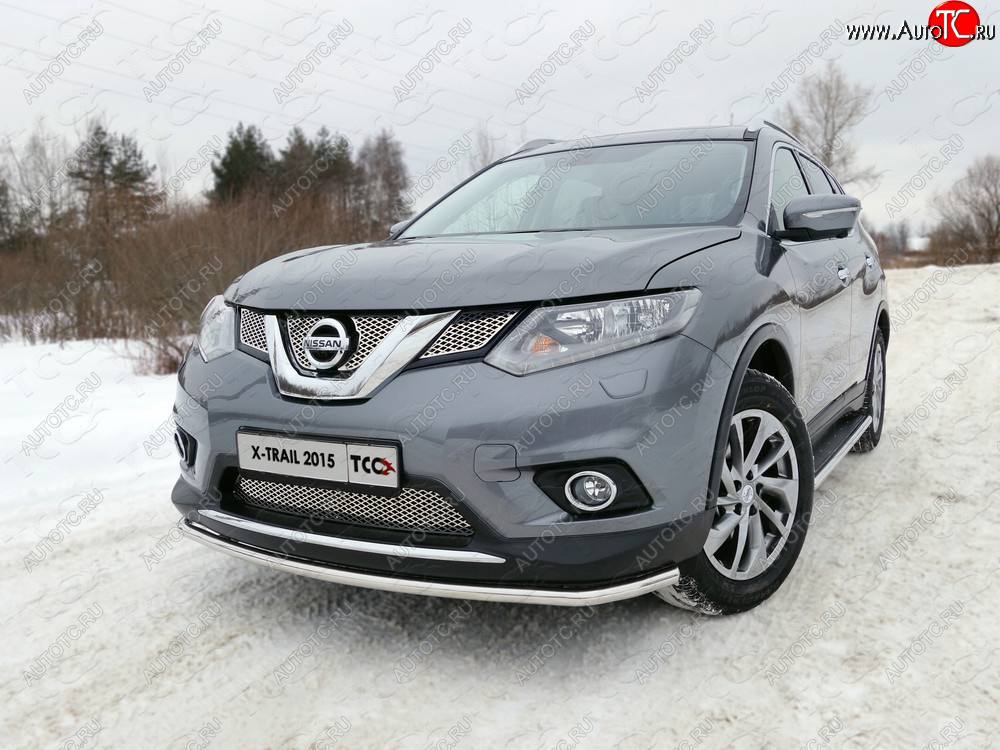 18 999 р. Защита переднего бампера нижняя 42,4 мм ТСС Тюнинг  Nissan X-trail  3 T32 (2013-2018) дорестайлинг (нержавейка)  с доставкой в г. Керчь