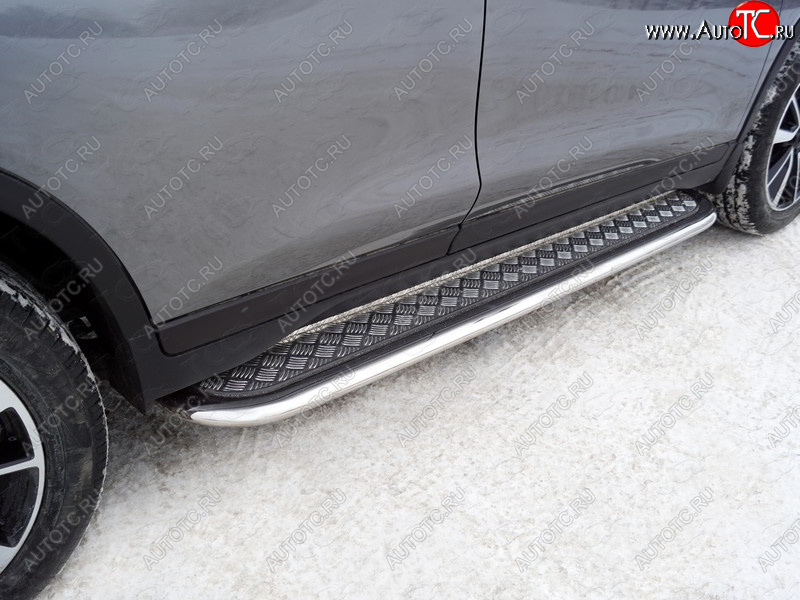 39 599 р. Пороги с площадкой 75х42 мм ТСС Тюнинг  Nissan X-trail  3 T32 (2013-2018) дорестайлинг (серые)  с доставкой в г. Керчь