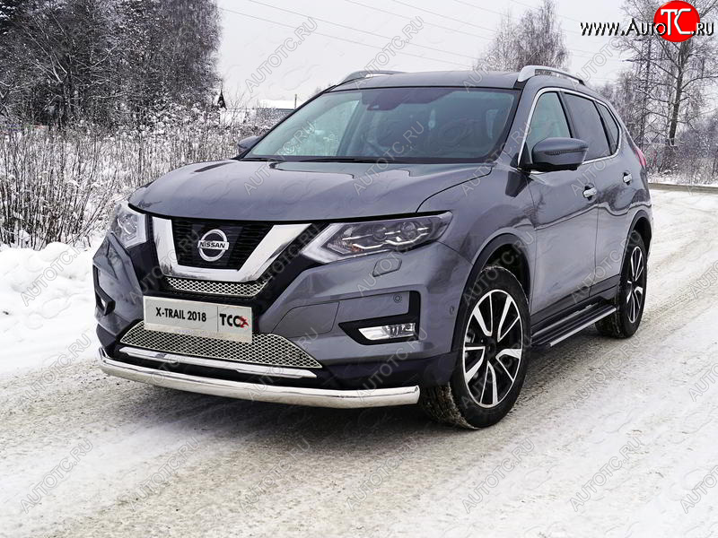 25 499 р. Защита переднего бампера нижняя овальная 75х42 мм ТСС Тюнинг  Nissan X-trail  3 T32 (2017-2022) рестайлинг (нержавейка)  с доставкой в г. Керчь