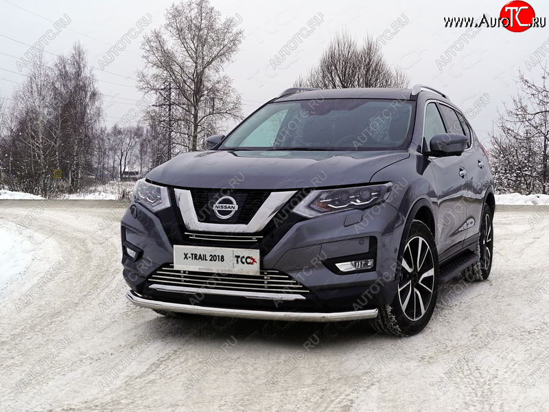 21 999 р. Защита переднего бампера нижняя d60,3 мм ТСС Тюнинг  Nissan X-trail  3 T32 (2017-2022) рестайлинг (нержавейка)  с доставкой в г. Керчь