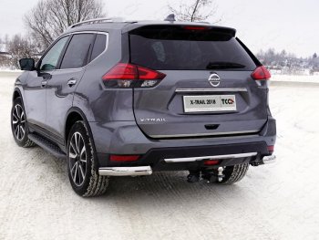 Защита задняя (уголки овальные, нержавейка 75х42 мм) ТСС Тюнинг Nissan X-trail  3 T32 (2017-2022) рестайлинг (уголки овальные)