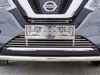 Декоративная вставка переднего бампера ТСС Тюнинг Nissan X-trail 3 T32 рестайлинг (2017-2022) (d 12 мм)