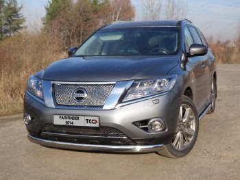 Защита переднего бампера нижняя овальная 75х42 мм ТСС Тюнинг Nissan Pathfinder R52 дорестайлинг (2012-2017) (нержавейка)