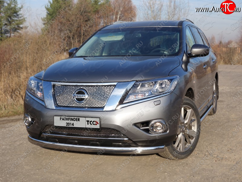 23 899 р. Защита переднего бампера нижняя овальная 75х42 мм ТСС Тюнинг  Nissan Pathfinder  R52 (2012-2017) дорестайлинг (нержавейка)  с доставкой в г. Керчь