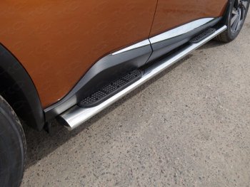 Пороги овальные с накладкой 120х60 мм, ТСС Тюнинг Nissan Murano 3 Z52 дорестайлинг (2015-2022) (серые)