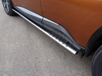 Пороги овальные с проступью 75х42 мм ТСС Тюнинг Nissan Murano 3 Z52 дорестайлинг (2015-2022) (серые)