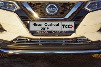 Декоративная вставка переднего бампера ТСС Тюнинг Nissan Qashqai  2 (2017-2022) J11 рестайлинг (d 12 мм)