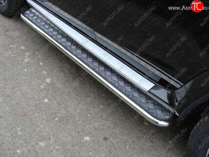 27 849 р. Пороги с площадкой 42,4 мм ТСС Тюнинг Nissan Terrano D10 дорестайлинг (2013-2016) (серые)  с доставкой в г. Керчь