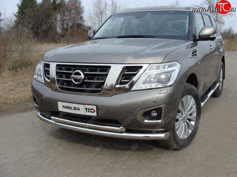 36 299 р. Защита передняя нижняя двойная 76,1*60,3 мм Тюнинг Nissan Patrol 6 Y62 рестайлинг (2014-2017) (нержавейка)  с доставкой в г. Керчь