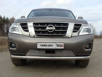 Декоративная вставка переднего бампера ТСС Тюнинг Nissan Patrol  6 (2014-2017) Y62 рестайлинг (d 16 мм)