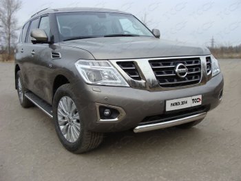 Защита переднего бампера нижняя овальная 75х42 мм ТСС Тюнинг Nissan Patrol 6 Y62 рестайлинг (2014-2017) (нержавейка)
