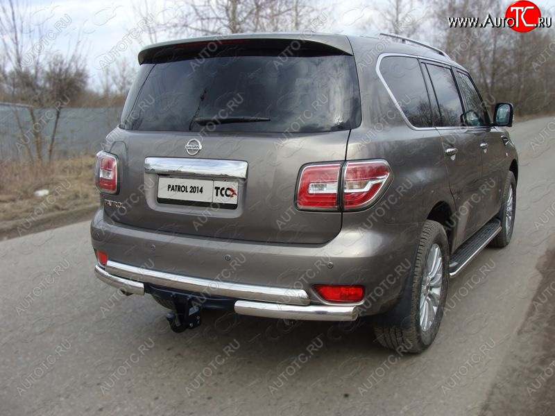 54 999 р. Защита задняя под фаркоп (центральная, нержавейка d75*75 мм) ТСС Тюнинг Nissan Patrol 6 Y62 рестайлинг (2014-2017) (центральная)  с доставкой в г. Керчь