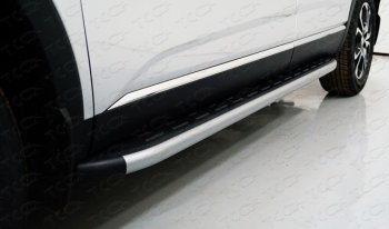 Пороги алюминиевые с пластиковой накладкой ТСС Тюнинг Renault Arkana (2019-2025) (карбон серебро)