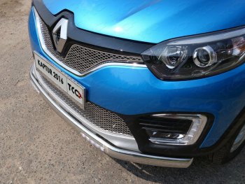 Защита переднего бампера нижняя овальная с ДХО 75х42 мм ТСС Тюнинг Renault Kaptur дорестайлинг (2016-2020) (нержавейка)