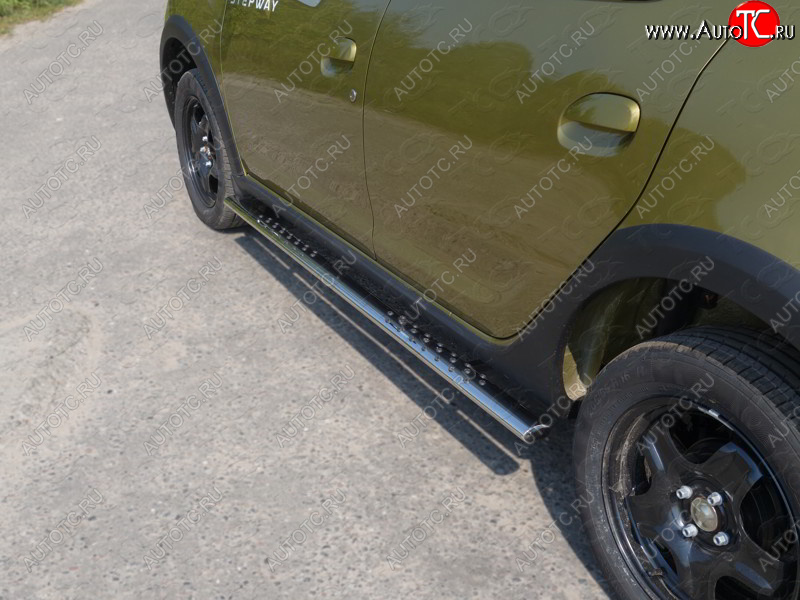 31 399 р. Пороги овальные с проступью 75х42 мм ТСС Тюнинг  Renault Sandero Stepway  (B8) (2014-2018) дорестайлинг (серые)  с доставкой в г. Керчь