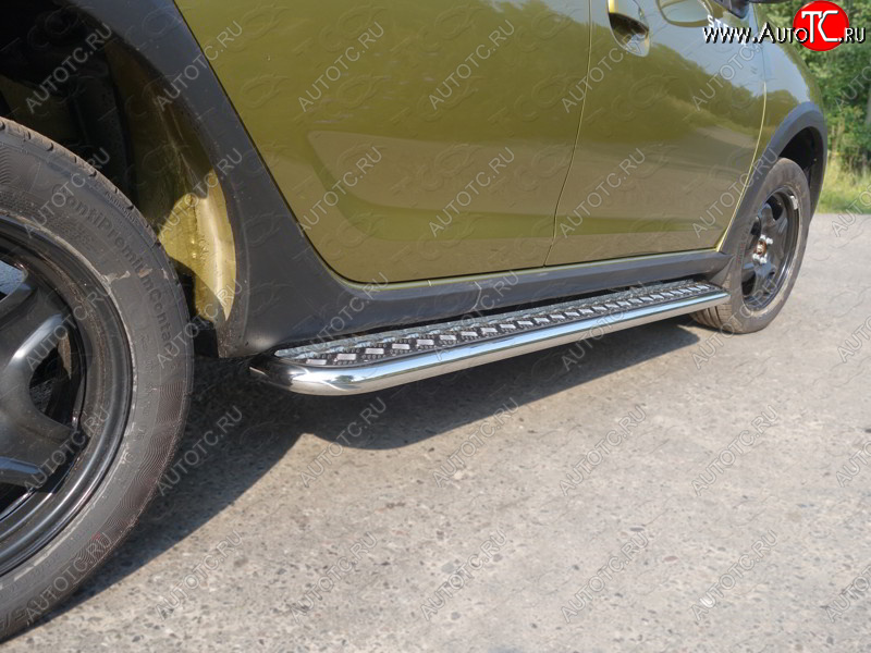 27 849 р. Пороги с площадкой 42,4 мм ТСС Тюнинг  Renault Sandero Stepway  (B8) (2014-2018) дорестайлинг (серые)  с доставкой в г. Керчь