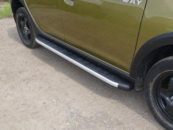 Пороги алюминиевые с пластиковой накладкой ТСС Тюнинг Renault Sandero Stepway  (B8) (2014-2018) дорестайлинг (серые)